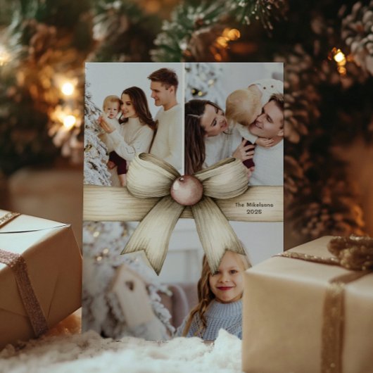 Neutrale Weihnachtsbow-FotoCollage Feiertagskarte