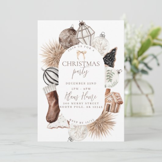 Neutrale Weihnachtsfeier Party Einladung Boho Brow (Stehend Vorderseite)