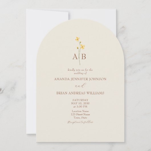 Neutrale Wildblume QR Code Hochzeit Einladung (Vorderseite)