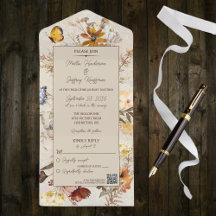 Neutrale Wildblumen auf Beige mit QR-Code