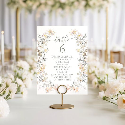 Neutrale Wildblumen Moderne Hochzeit Tischnummer