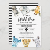 Neutrale Wildschwein-One-Safari-Tiere Kinderdusche Einladung (Vorne/Hinten)