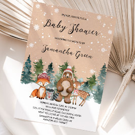 Neutrale Winter-Woodland-Babydusche Einladung