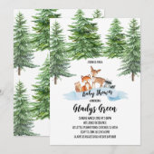 Neutrale Winter-Woodland-Babydusche Einladung (Vorne/Hinten)