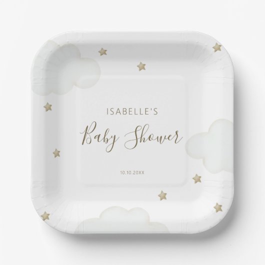 Neutrale Wolken und Sterne Pappteller (Vorderseite)