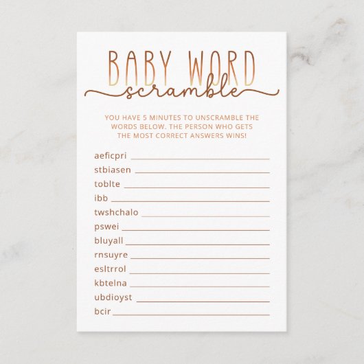 Neutrale Word Scramble Baby Shower Game Card Begleitkarte (Vorderseite)