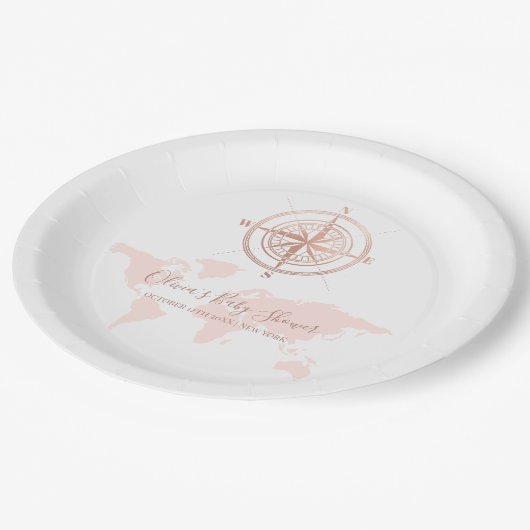 Neutrale World Map Reiseabenteuerdusche Pappteller (Schrägansicht)