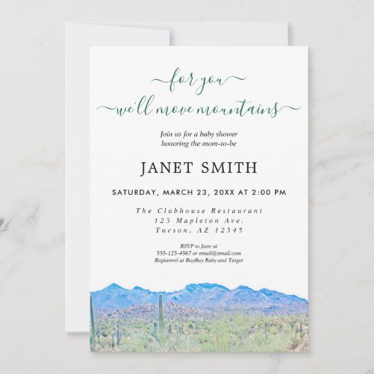 Neutrale Wüstengebirge Babydusche Einladung (Vorderseite)