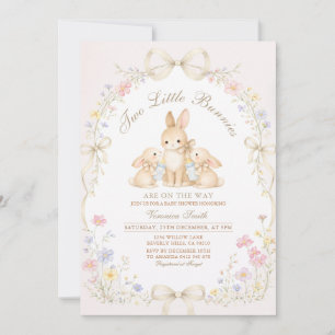 Neutrale Zwillinge-Hasen-Wildblumen-Baby-Party Einladung