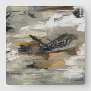 Neutraler abstrakter grauer Druck   Silvia Quadratische Wanduhr