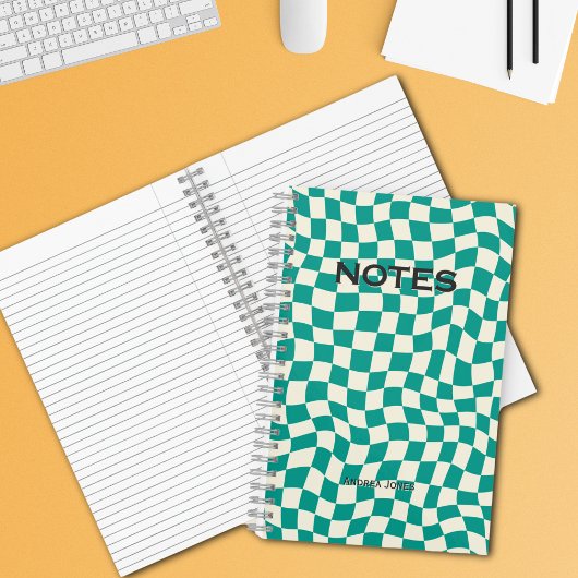 Neutraler Aquamariner Karo Mit Monogramm Notizblock