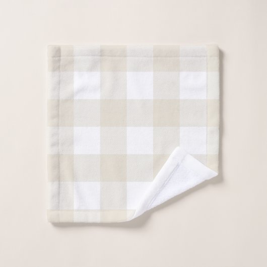 Neutraler Beige Buffalo Karo Kariert Rustikales Ba Badhandtuch Set (Waschlappen)