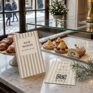 Neutraler Beige-Französische-Bäckerei-Streifen-QR- Visitenkarte