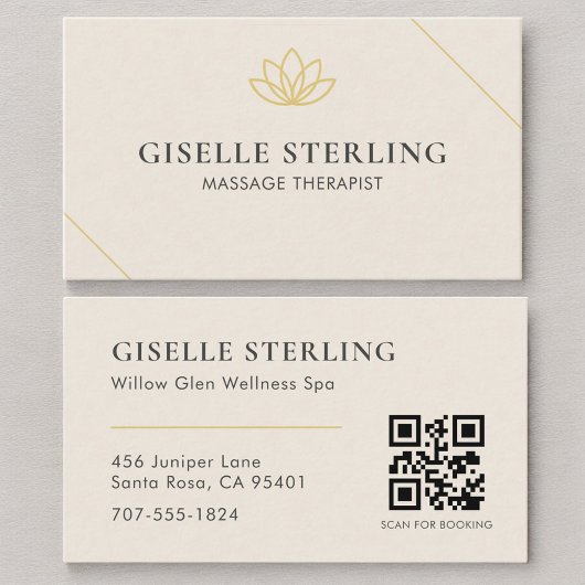 Neutraler Beige QR-Code für Massagetherapeuten Visitenkarte