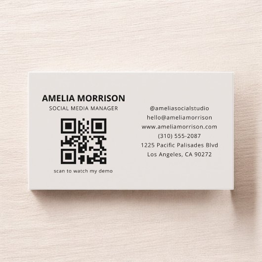Neutraler Beige QR-Code Minimalistisch Beruflich Visitenkarte