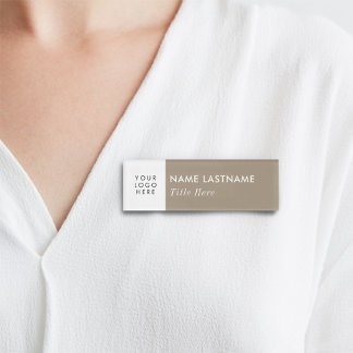 Neutraler Beige Tan Eleganter weißer Titel für ben Namenschild