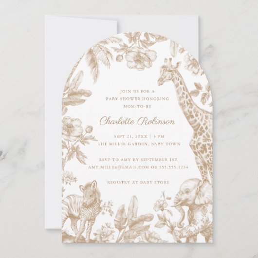 Neutraler Beige Toile Safari Baby Shower Arch Einladung (Vorderseite)