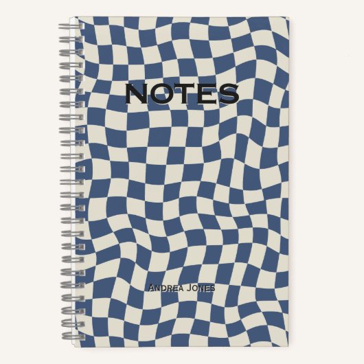 Neutraler blauer Karo Mit Monogramm Name Notizblock (Vorderseite)