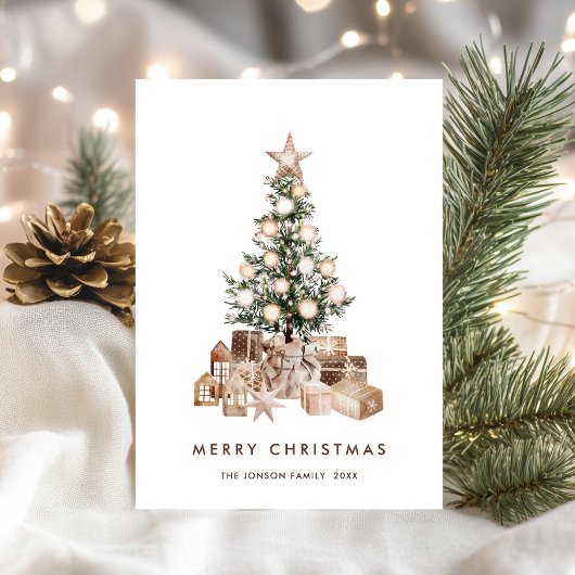 Neutraler Bohemischer Weihnachtsbaum Gruß Feiertagskarte