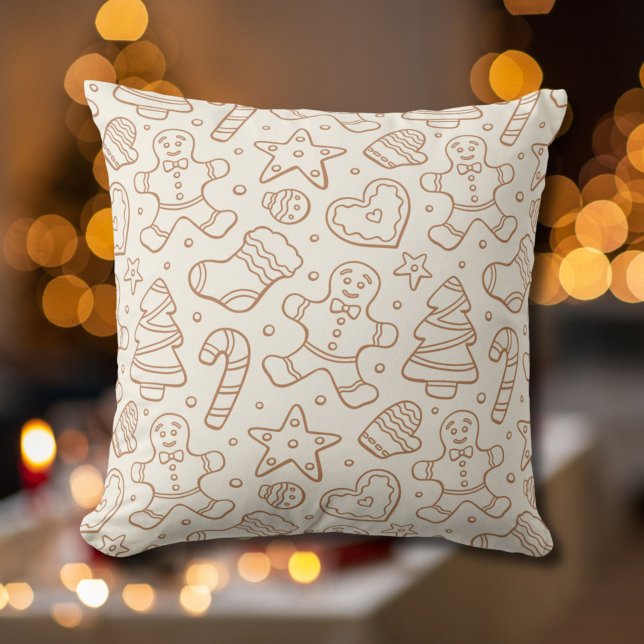 Neutraler Boho-Weihnachts-Gingerbread-Mann-Beige Kissen (Von Creator hochgeladen)