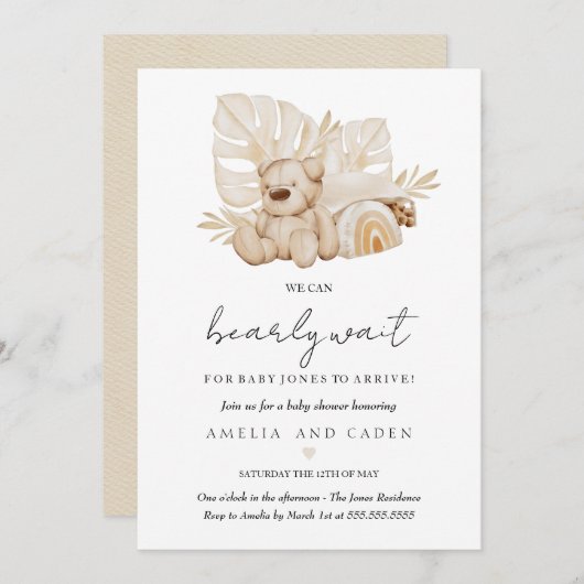 Neutraler Boho wir können frühzeitig abwarten Baby Einladung (Vorne/Hinten)