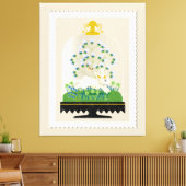 Neutraler Botanischer Bunny Cloche Französischer B Leinwanddruck (Insitu (Wohnzimmer))