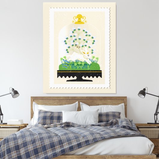 Neutraler Botanischer Bunny Cloche Französischer B Leinwanddruck (Insitu (Schlafzimmer))