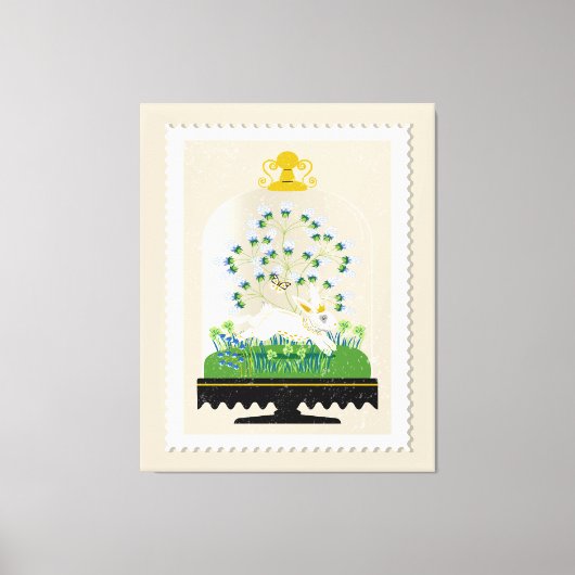 Neutraler Botanischer Bunny Cloche Französischer B Leinwanddruck (Vorderseite)