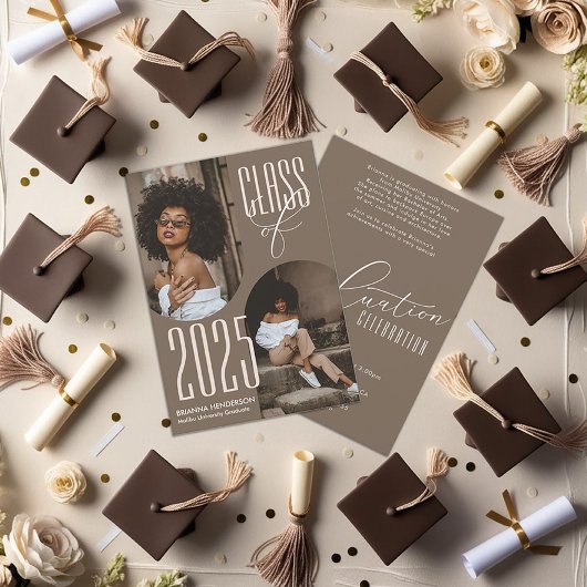 Neutraler brauner Abschluss mit Fotos Einladung