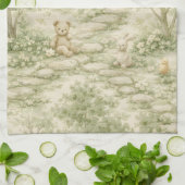 Neutraler Bunny-Bär-Picknick-Blumengarten (1) Geschirrtuch (Gefaltet)