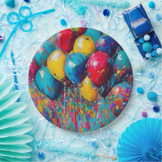 Neutraler bunter Spaß zum Geburtstag Pappteller (Party)