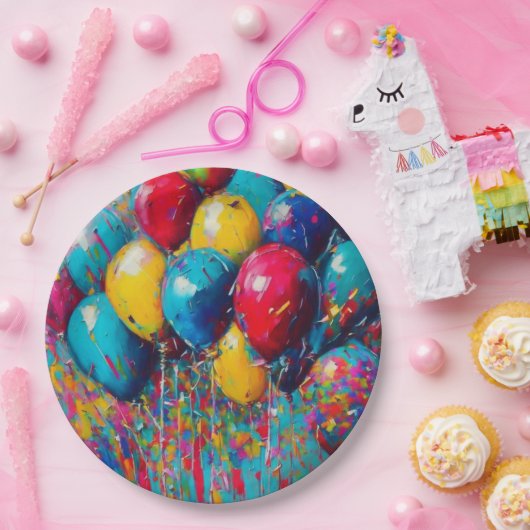 Neutraler bunter Spaß zum Geburtstag Pappteller (Party)