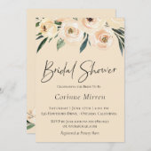 Neutraler Champagner Blumendusche Einladung (Vorne/Hinten)