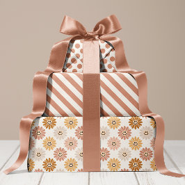 Neutraler Daisy Floral Stripes Polka Dot Geschenkpapier Set