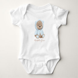 Neutraler Dusty Blue Teddy Bear Personalisierter N Baby Strampler