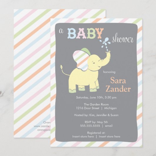 Neutraler Elefant| Einladung zur Kinderdusche (Vorne/Hinten)