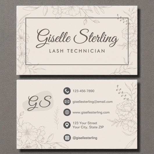 Neutraler Elfenbeinflora-Elegant des Lash-Technike Visitenkarte