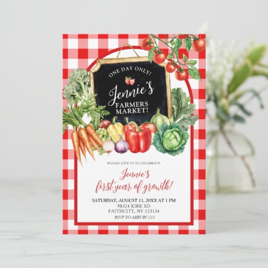 Neutraler erster Geburtstag des Bauernmarkts Einladung (Stehend Vorderseite)