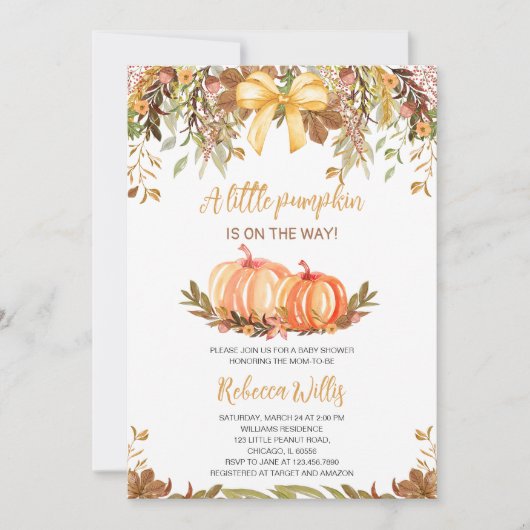 Neutraler Fall Pumpkin Baby Shower Einladung (Vorderseite)