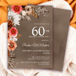Neutraler Fall von weißer Blume Blume 60. Geburtst Einladung<br><div class="desc">Die Blume sind mit neutralen,  grauen,  braunen und schwarzen Blätter umgeben. Rosa und rote Blume sorgen für Pop,  die es hell machen. Der weiße Text ist eine schicke Kombination aus aufrecht geschriebenem Text und kalligrafischem Text. Der taupe Aquarellhintergrund umrahmt sie alle perfekt.</div>