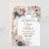 neutraler farbiger, floraler Rahmen für das Hochze Einladung (Vorne/Hinten)