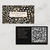 Neutraler floraler QR Code Business Card Schwarz B Visitenkarte (Vorne/Hinten)