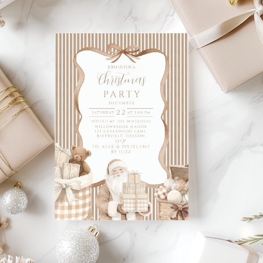 Neutraler Gingham-Weihnachtsmann Weihnachten Einladung