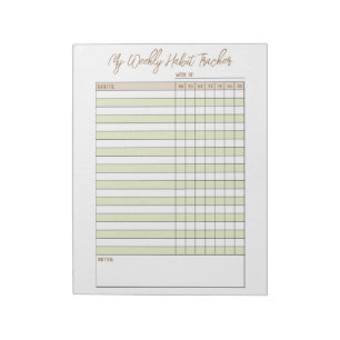 Neutraler grüner brauner Wochen-Habit-Tracker-Noti Notizblock