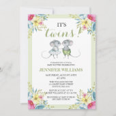 Neutraler grüner Junge & Mädchen Twins Baby Dusche Einladung (Vorderseite)