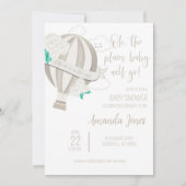 Neutraler Heißluftballon mit Rose-Dusche Einladung (Vorderseite)