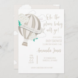 Neutraler Heißluftballon mit Rose-Dusche Einladung