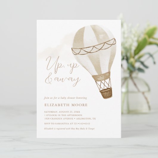 Neutraler Heißluftballon nach oben, hoch und weg | Einladung (Stehend Vorderseite)