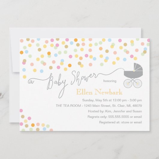 Neutraler Konfetti| Einladungen zur Kinderdusche (Vorderseite)