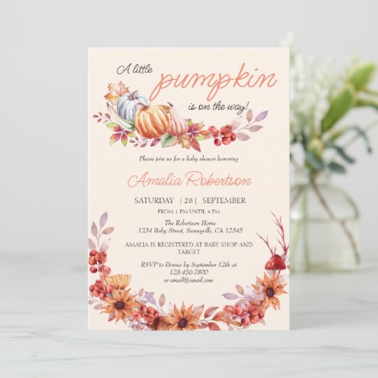 Neutraler Kürbisfall Herbstdusche Einladung (Stehend Vorderseite)